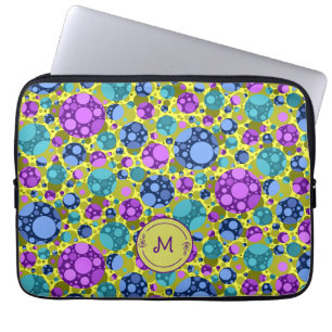 Monogram Polka Dots Pattern in Pink Blue Teal - Laptop Sleeve
