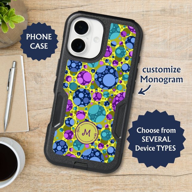Monogram Polka Dots Pattern in Pink Blue Teal -  Otterbox iPhone Case (Creator Uploaded)