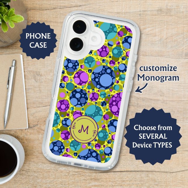 Monogram Polka Dots Pattern in Pink Blue Teal -  Speck iPhone Case (Creator Uploaded)