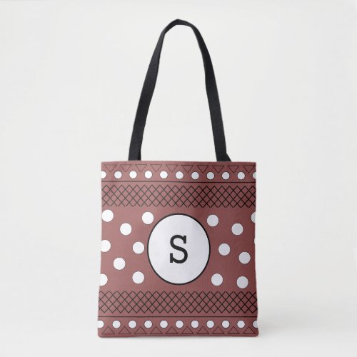 Monogram Polka Dots Pattern Maroon Tote Bag