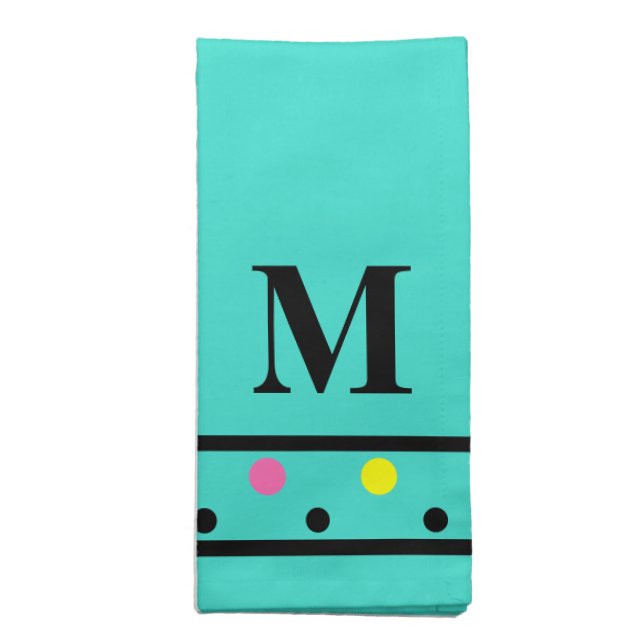 Monogram Polka Dots Turquoise Cloth Napkin (Folded)