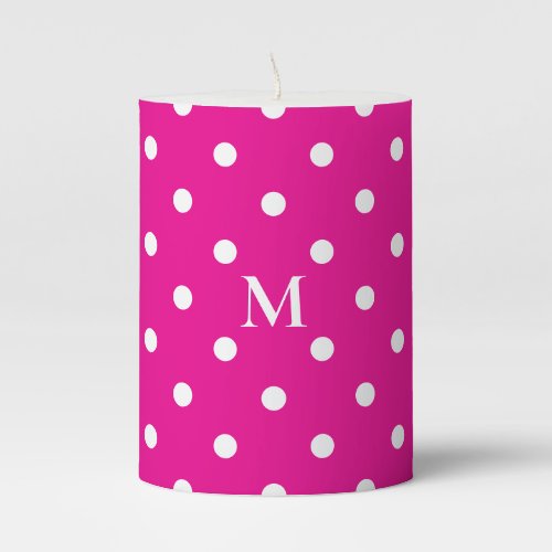 Monogram Polka Dots White And Hot Pink Pillar Candle