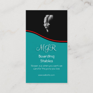 Monogram, Pony Portrait, red swoosh Business Card