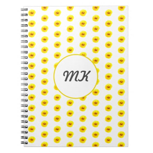 Monogram Poppy Gold Yellow  Floral Abstract Name Notebook