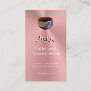 Monogram, Potter, Ceramic Artist, pink chrome-look Business Card