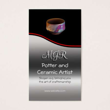 Monogram, Potter, Ceramic Artist, red swoosh Business Card
