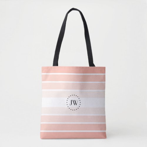 Monogram Powder Pink Coral Pastel Stripes Tote Bag