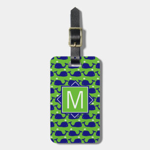 Monogram   Preppy Blue & Green Whales Luggage Tag