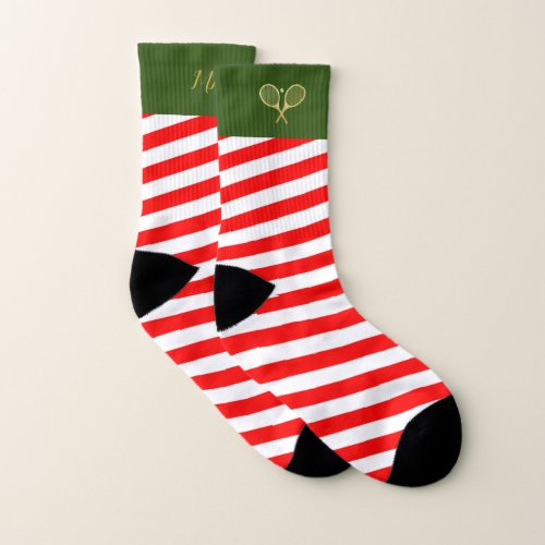 Monogram Preppy Christmas Plaid Tennis Santa Elf Socks