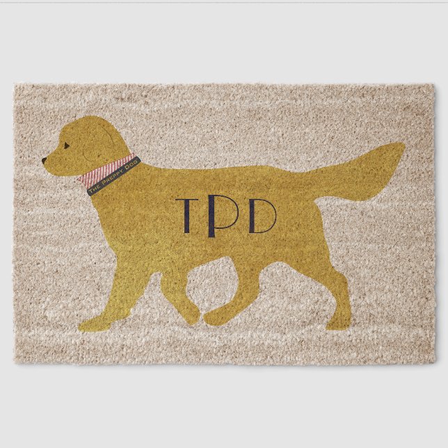 Monogram Preppy Golden Retriever Fiber Doormat (Front)