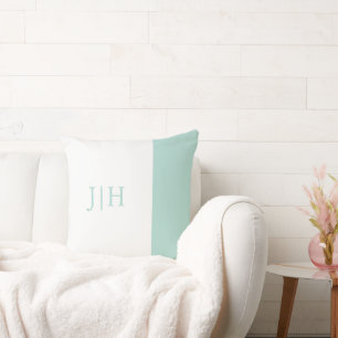 Monogram Preppy Mint Green Wide Stripe & White Throw Pillow