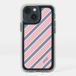 Monogram Preppy Pink And Blue Stripes Speck Iphone 13 Mini Case at Zazzle