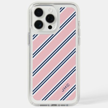 Monogram Preppy Pink And Blue Stripes Iphone 15 Pro Max Case by heartlockedcases at Zazzle