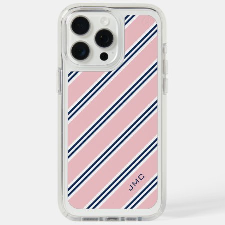 Monogram Preppy Pink And Blue Stripes Iphone 15 Pro Max Case