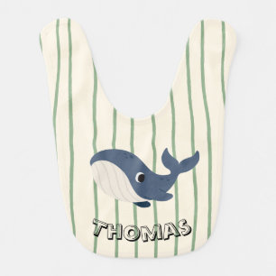 Monogram pretty blue whale Nautical stripes Baby Bib