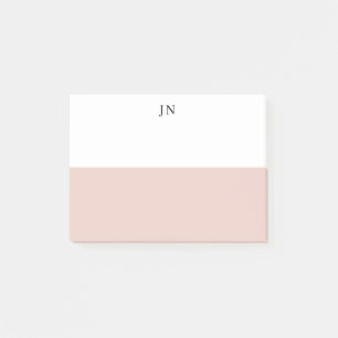 Monogram Pretty Blush Pink White Color Block Post-it Notes
