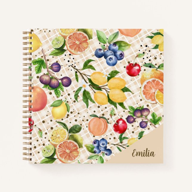 Monogram pretty citrus and fruits Orange Brown Notebook (Front)
