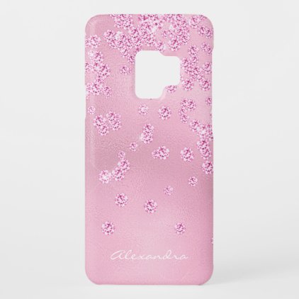 Monogram Pretty Girly Pink Diamond Bling Confetti Case-Mate Samsung Galaxy S9 Case