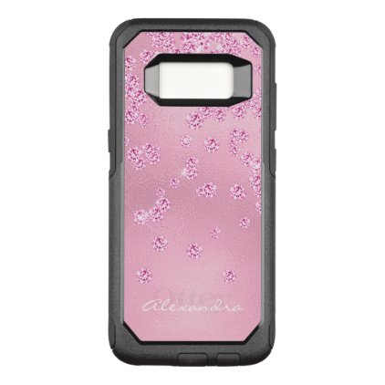 Monogram Pretty Girly Pink Diamond Bling Confetti OtterBox Commuter Samsung Galaxy S8 Case