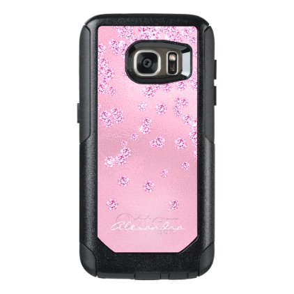 Monogram Pretty Girly Pink Diamond Bling Confetti OtterBox Samsung Galaxy S7 Case