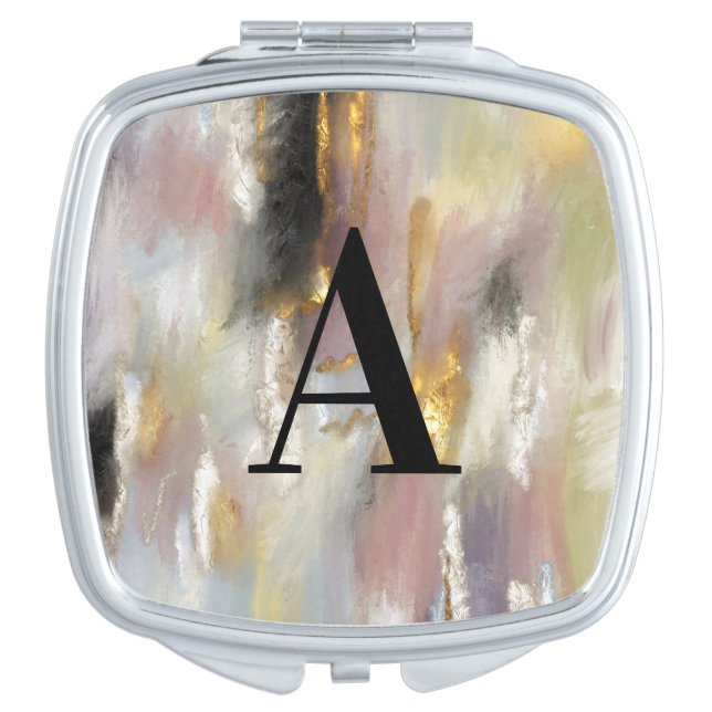 Monogram Pretty Modern Pink Gold Abstract Compact Mirror (Front)