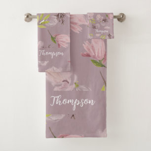 Monogram Pretty modern rustic passion fruit color  Bath Towel Set