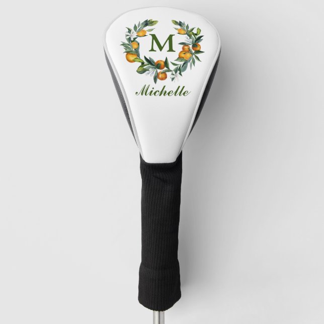 Monogram Pretty orange Wreath Butterflies Golf  Golf Head Cover (Front)