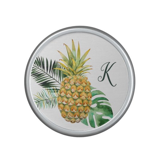 Monogram Pretty Pineapple and Leaves Bluetooth Speaker (Front)