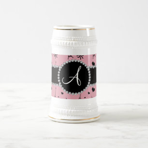 Monogram pretty pink eiffel tower pattern beer stein
