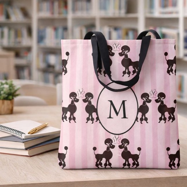 Monogram Pretty Pink Poodle Lover Tote Bag (Creator Uploaded)