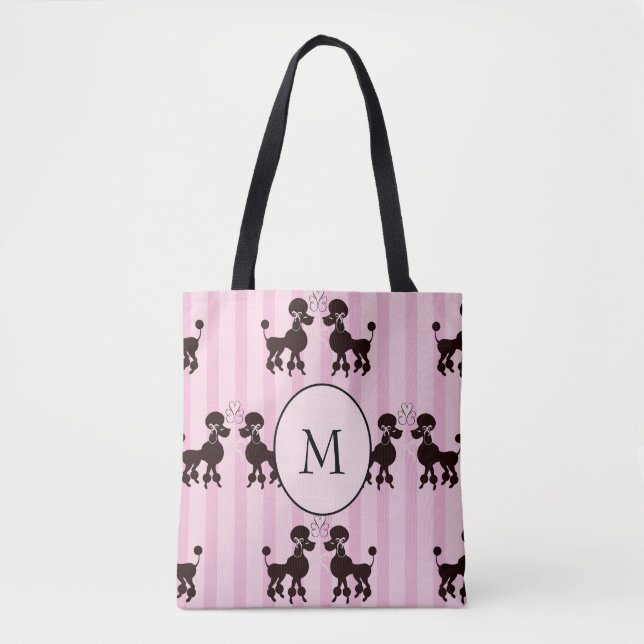 Monogram Pretty Pink Poodle Lover Tote Bag (Front)