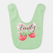 Monogram pretty strawberries with pink bow girly