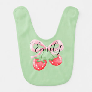 Monogram pretty strawberries with pink bow girly baby bib