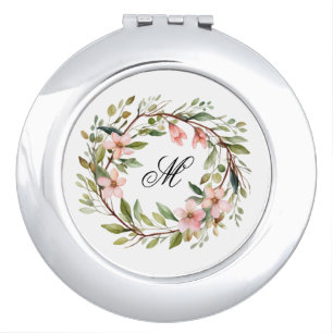 Monogram Pretty Twig and Wildflower Wreath Compact Mirror