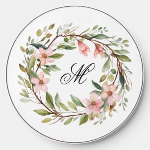 Monogram Pretty Twig and Wildflower Wreath Wireless Charger