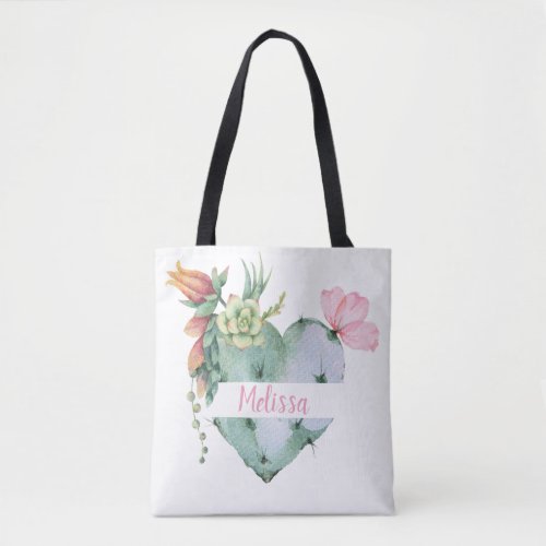 Monogram Pretty Watercolor Flowers Custom Name  Tote Bag