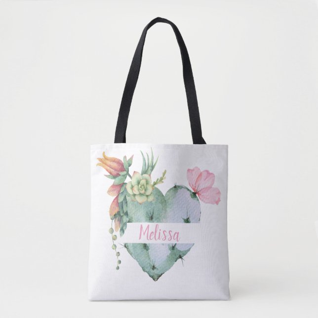 Monogram Pretty Watercolor Flowers Custom Name  Tote Bag (Front)
