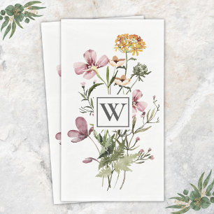 Monogram Pretty Wildflower Floral Bouquet Paper Guest Towels