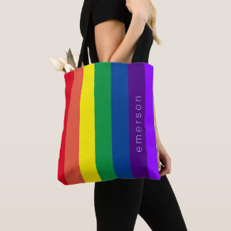 Monogram Primary Rainbow Stripe Tote Bag