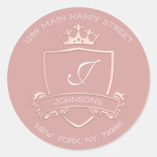 Monogram Princess Crown Royal RSVP Return Address Classic Round Sticker