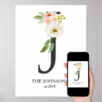Watercolor floral J letter wedding monogram print Cap for Sale by