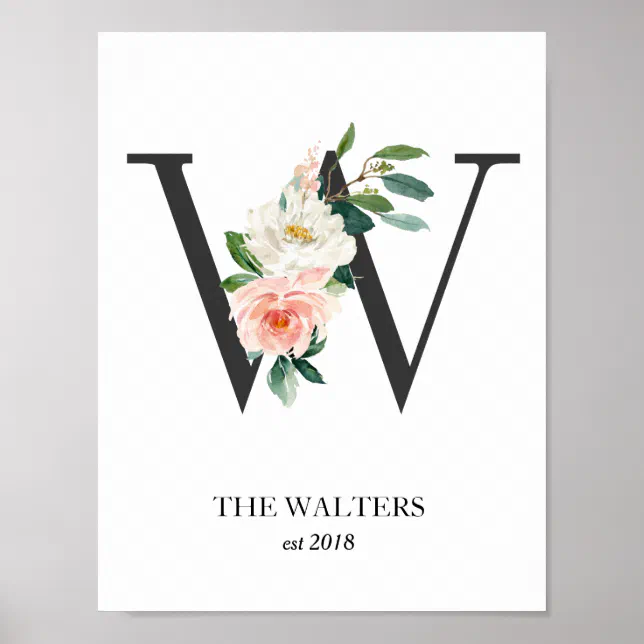 Monogram Print, Letter W, Wedding Gift, Nursery Poster | Zazzle