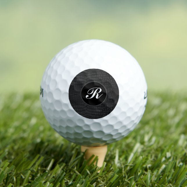 Monogram Printed Faux Black Crocodile Texture Golf Balls (Insitu Tee)