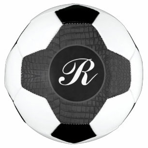 Monogram Printed Faux Black Crocodile Texture Soccer Ball