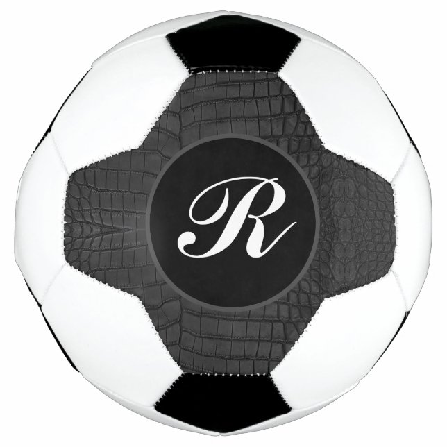 Monogram Printed Faux Black Crocodile Texture Soccer Ball (Front)