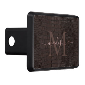 Monogram Printed Faux Brown Alligator Texture  Hitch Cover