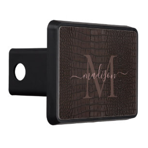 Monogram Printed Faux Brown Alligator Texture  Hitch Cover