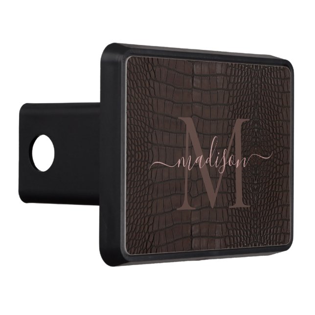 Monogram Printed Faux Brown Alligator Texture  Hitch Cover (Right)