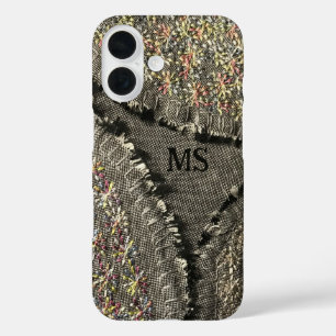 Monogram printed linen look floral gray pastel  iPhone 16 case