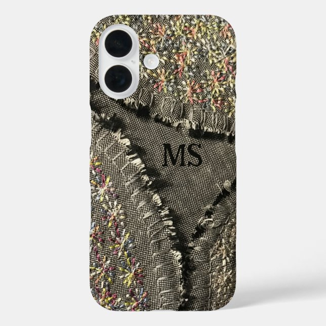 Monogram printed linen look floral gray pastel  Case-Mate iPhone case (Back)